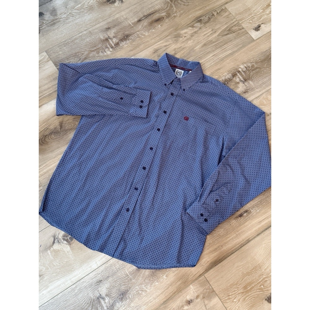 Cinch Western Button Down Shirt Mens L  Blue Gray red Geometric L/S  Lightweight